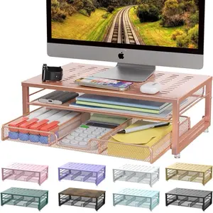 Computer Monitor Stand Riser, office organizer with Drawer, Office Organizers Storage for Classroom Office Supplies (Rose)