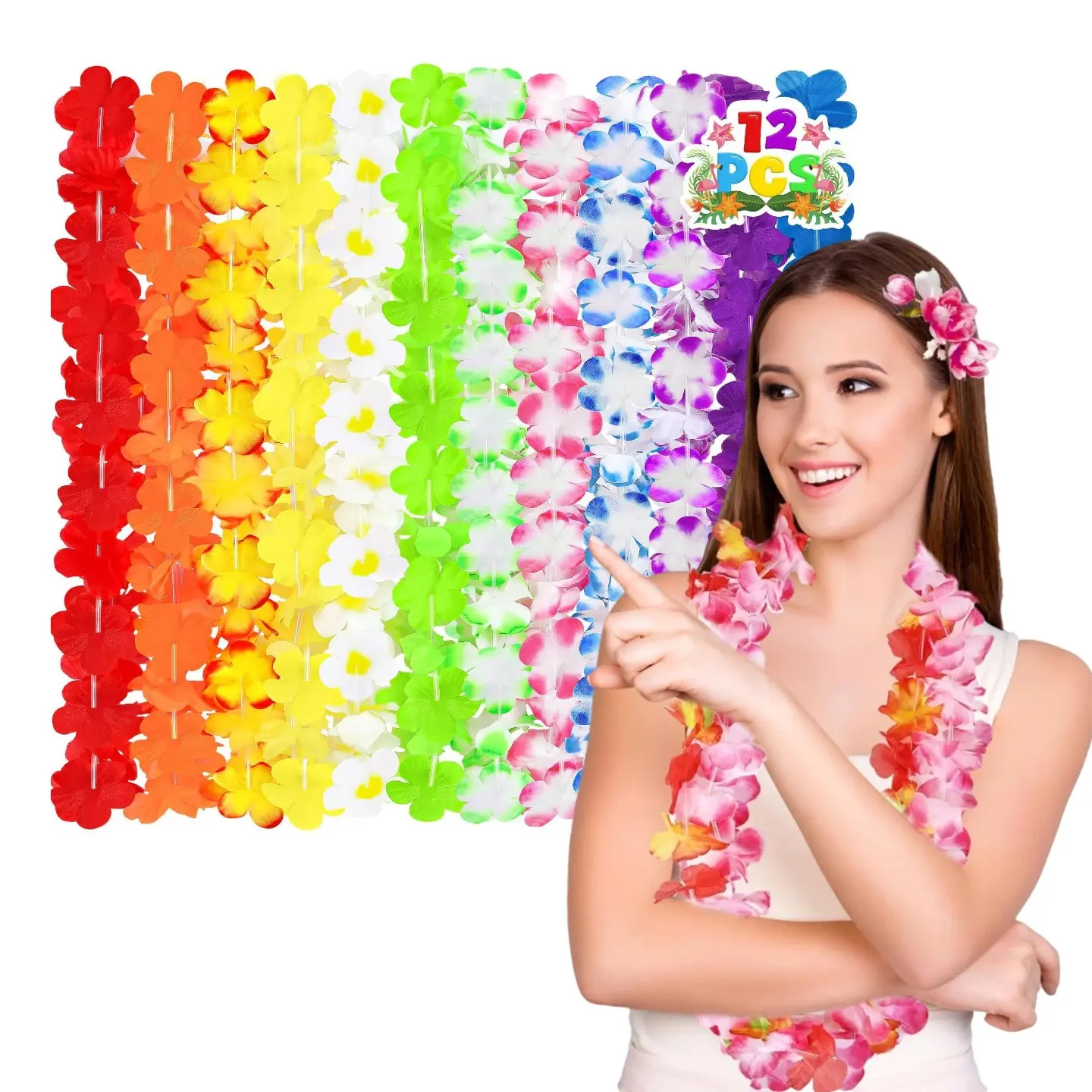 12 Counts Hawaiian Leis Bulk, Tropical Flower Lei, Beach Hawaii Luau Party Favor Gifts, Festival Party Supplies, Birthday Party Supplies, Decorative Accessories