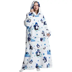 Cute Cartoon Print Hoodie Hooded, 1 Count 320GSM?Soft Warm Wearable Blanket Hoodie, Wearable Hooded Blanket, Warm Sherpa Fleece Hoodie Blanket with Pocket for Adult Women & Men, Valentine's Day Gift