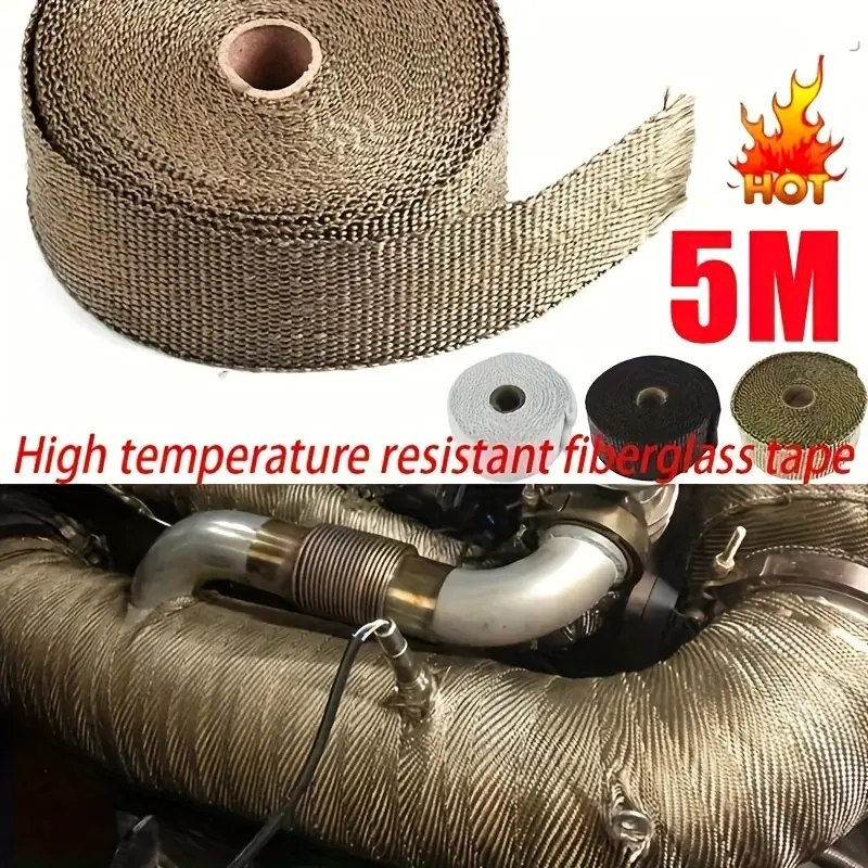 High Temperature Resistant 5m/196.85in Fiberglass Exhaust Wrapping Tape, Universally Applicable for Automotive/Motorcycle Pipes, Metal Surfaces, Durable Insulation Tape for Holiday Gifting, 5M/196.85Inch