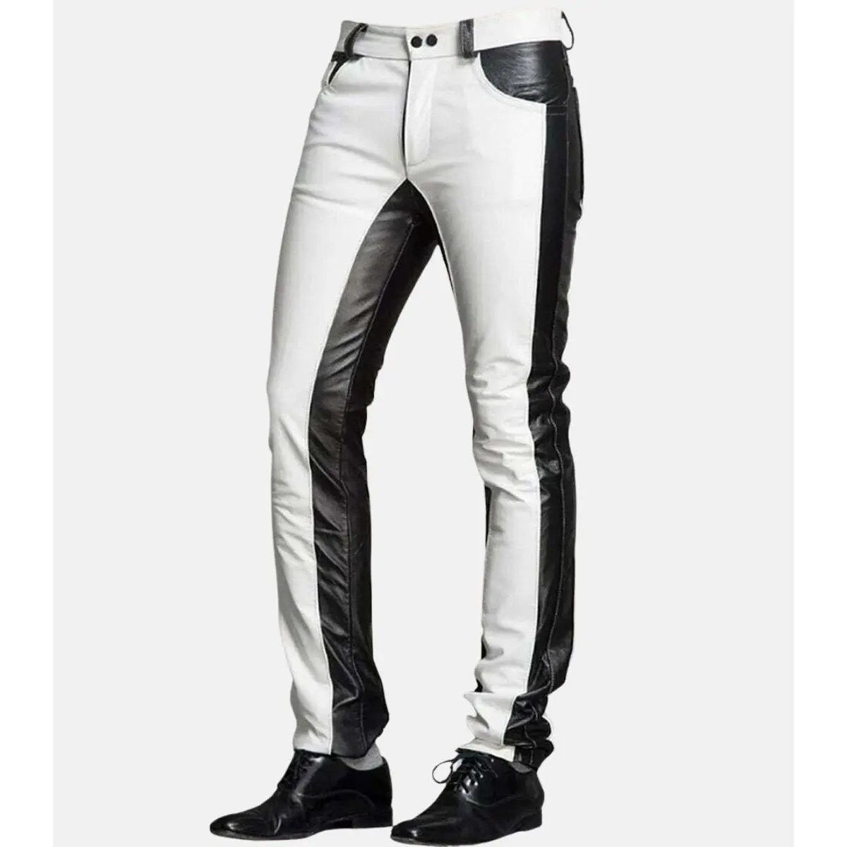 Modern Black & White Leather Pants for Men's