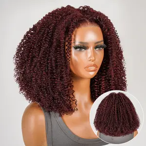 AliPearl Wig Afro Kinky Curly 5x7 Lace Closure Glueless Wigs Cherry Cola Red Color Human Hair Pre Cut Lace Pre Plucked Hairline FallFreshness