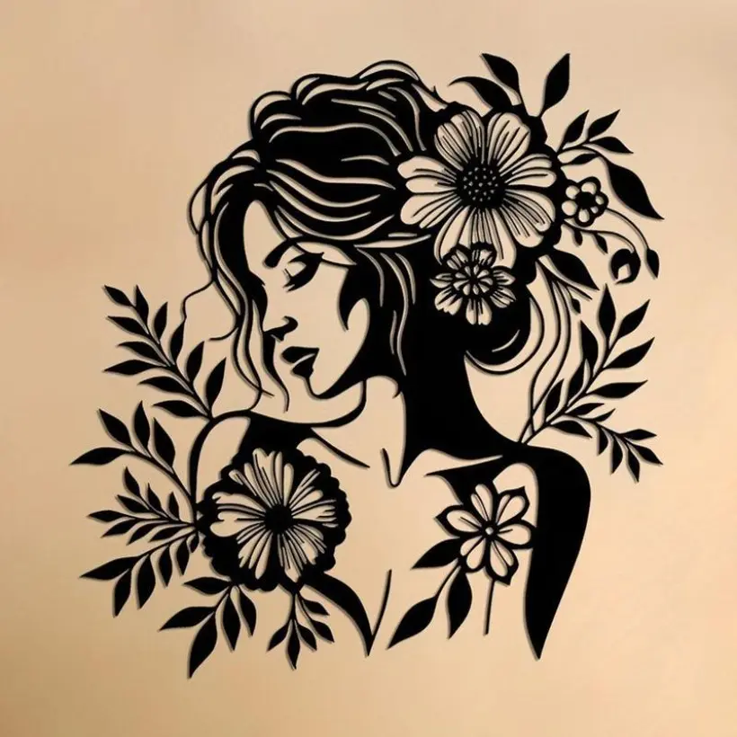 Flower & Woman Pattern Metal Wall Art - Hangable Decoration for Home Living Room & Bedroom Aesthetic Wall Decor