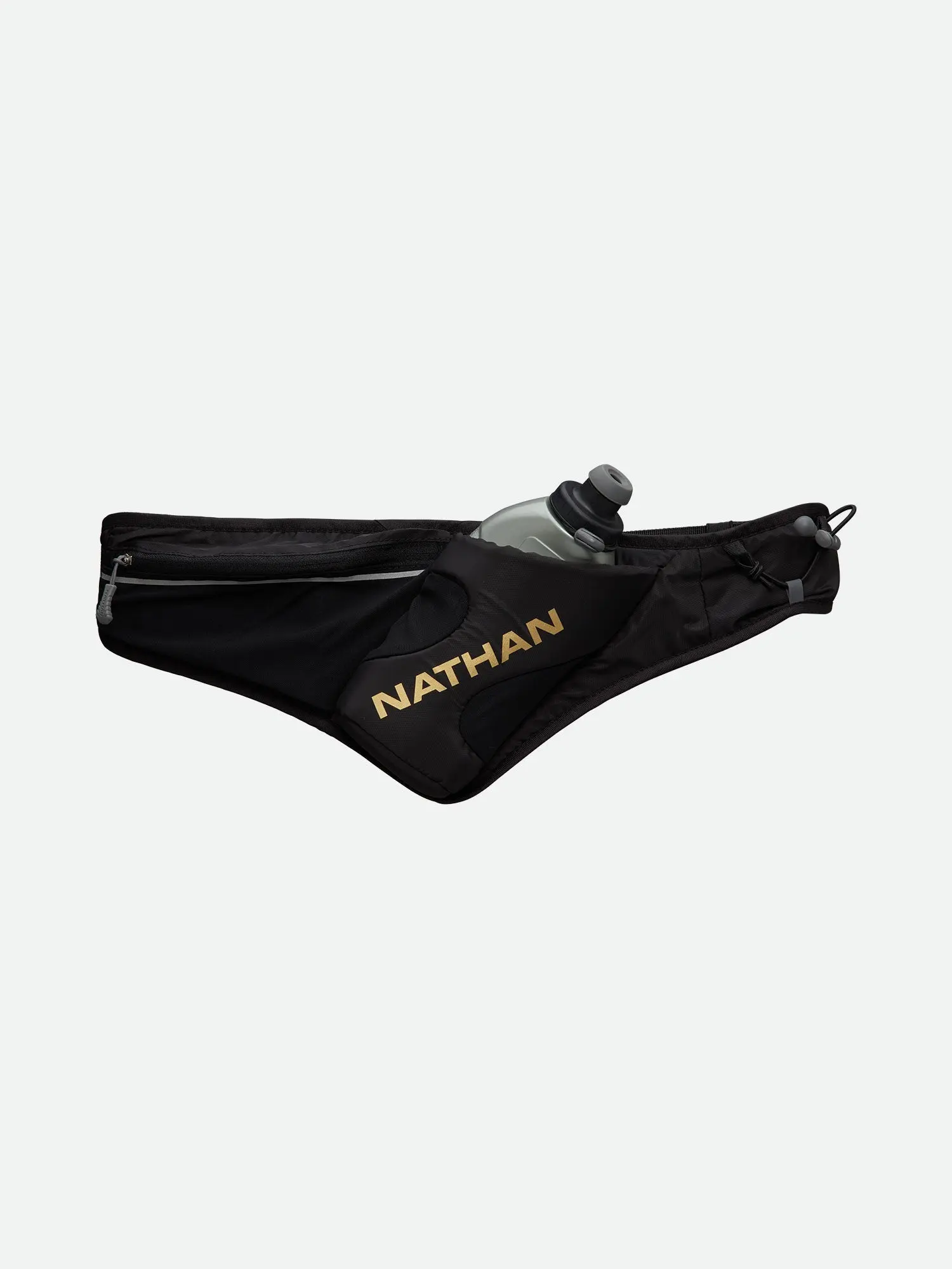 NATHAN Peak Hydration Waist Pack with 18oz SpeedDraw Flask - Lightweight Running Gear, Comfortable Fit, Hug Design, Extended Side Panels, Bounce-Free Ride, Angled Bottle Holder, Expandable Zippered Stretch Pocket, External Shock Cord System for Jogging