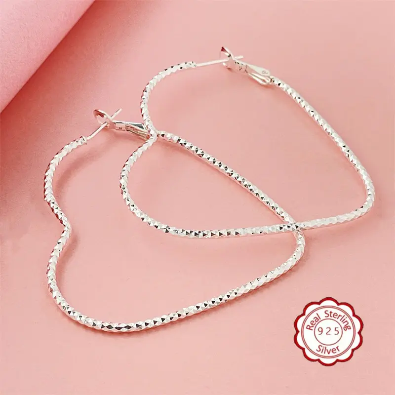 925 Sterling Silver Hoop Earrings For Women heart earrings hoop earrings , Suitable For Women,Hypoallergenic Jewelry for Hersummerwins