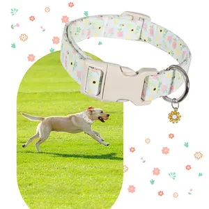 Daisy Theme Cartoon Flower Pattern Pet Dog Collar, Durable Breathable, Adjustable with Quick Release Buckle, Suitable for Small Medium Large Dogs