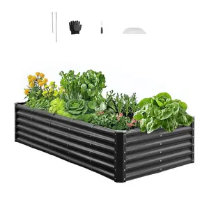 VEVOR Metal Raised Garden Bed, 6 x 3 x 1.4 ft Outdoor Galvanized Planter Garden Box, Open Bottom Design, Large Planter Raised Bed for Growing Vegetables, Flowers, Herbs, and Succulents, Dark Gray