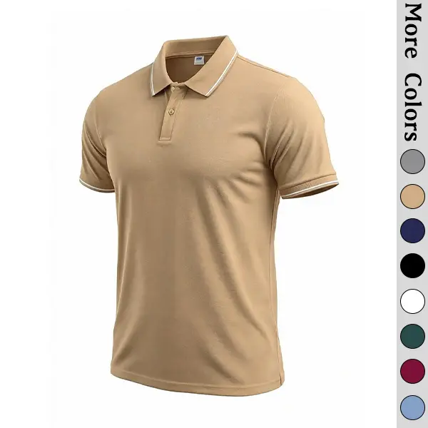 Men's Casual Polo Shirt with Striped Collar, a Breathable Quick-Drying Short-Sleeve for Travel and Holidays