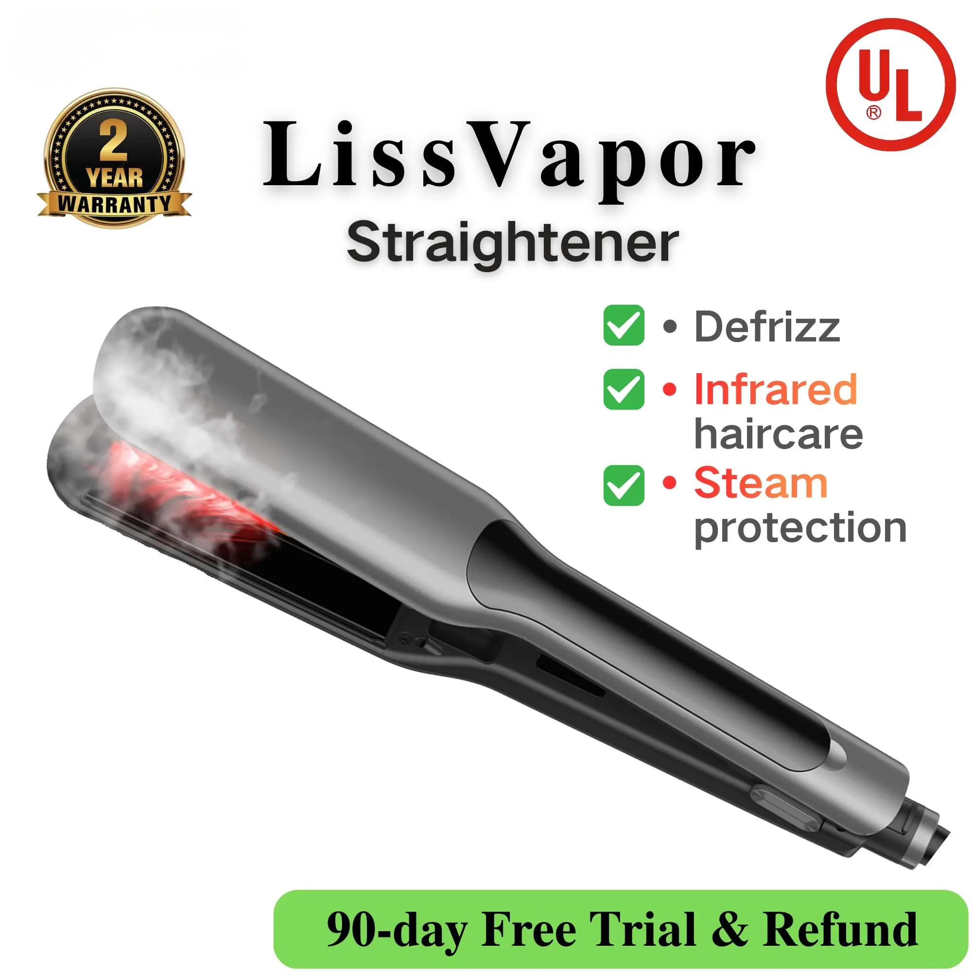 InfraSteam Hair Straightening Iron - Hair Styling Tool with Steam Mode, Infrared Heat Protection, Advanced Defrizz & Smooth Styling Functions