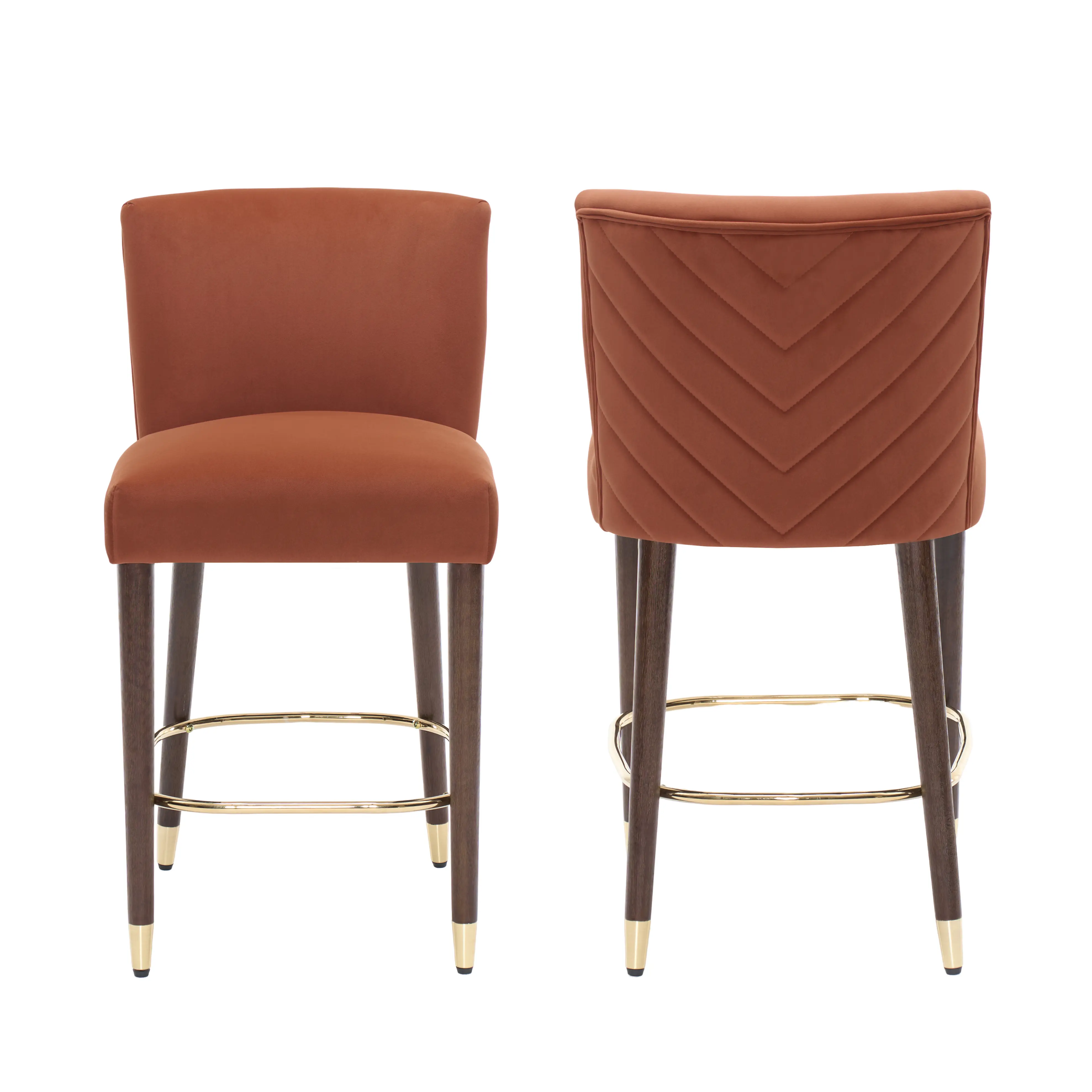 Modern 27 Inch Counter Stool with Smooth Colored Fabric Seat and Gold Circular Footrest, Luxurious Barstool for Kitchen Island, Living Room, Home Bar, Orange, Home Furniture and Household Product Search Terms for US Online Shopping