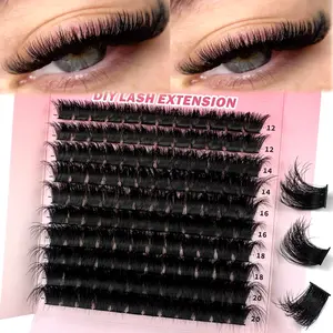 DIY Cluster Eyelashes 200pcs/180pcs/160pcs/140pcs/120pcs, Mixed Length 14-20mm, D Curl, Reusable, Dense, Easy to Use, for Professionals & Home