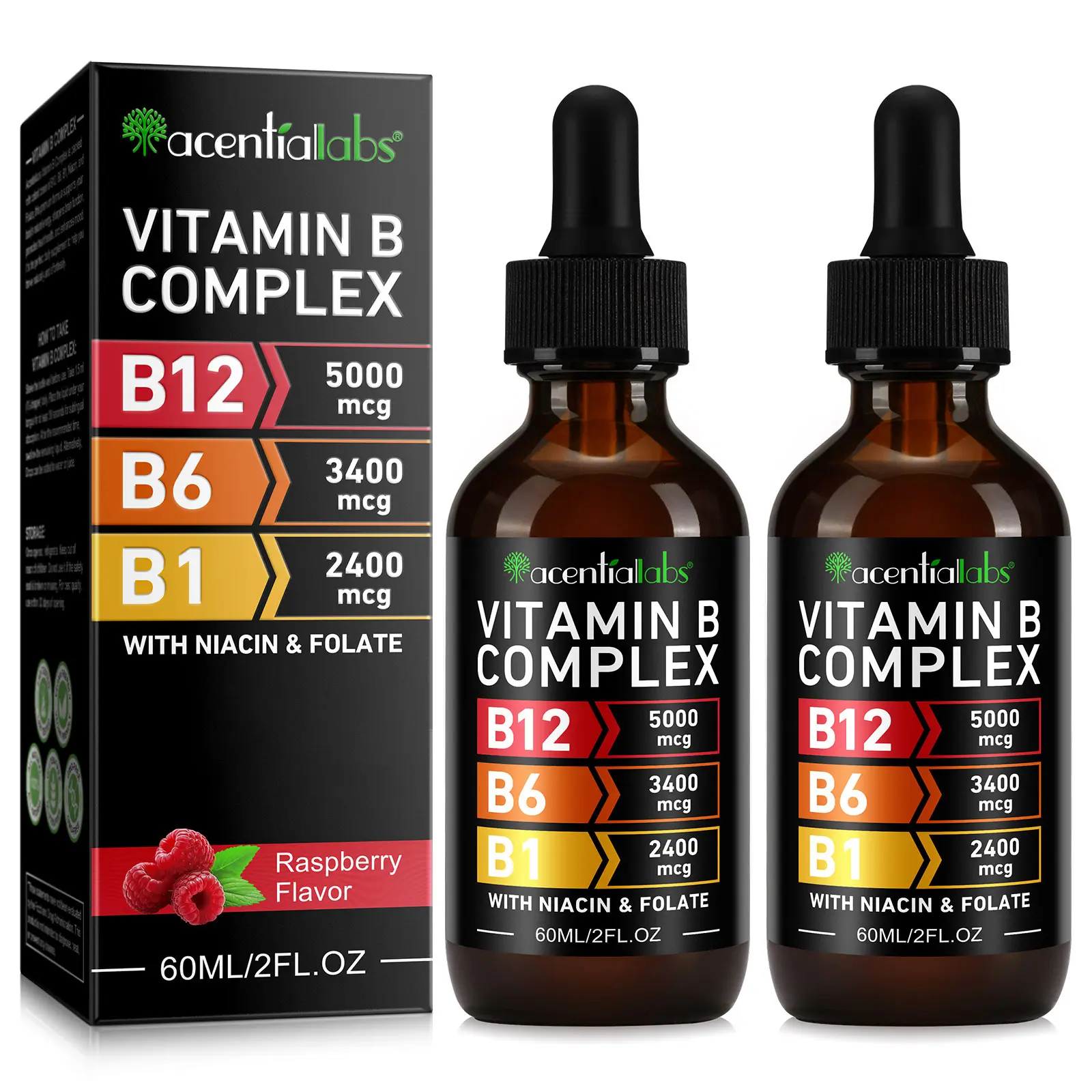 Organic Vitamin B Complex Drops for Men & Women | Vitamin B12 Methylcobalamin, B6, B1, B9 for Metabolic Health Support | Immune Support, Non-GMO, Gluten Free - 2 Month Supply,Made in USA, Buy 1 Get 2
