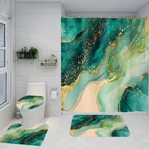 1/4 piece Jinsha Bi marble bathroom set, Bathroom decoration accessories, including soft floor mat, toilet seat cushion, shower curtain, creating home decoration, floor mat with good rebound, water absorption, anti slip
