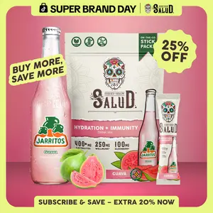 Salud x Jarritos 2-in-1 [Hydration + Immunity - Guava] Electrolytes, Immune Support, Dairy & Soy Free - 400mg Electrolytes, 250mg Wellmune, 100mg Elderberry - Healthcare, Vitamin (15 Servings), Coconut, Sugar