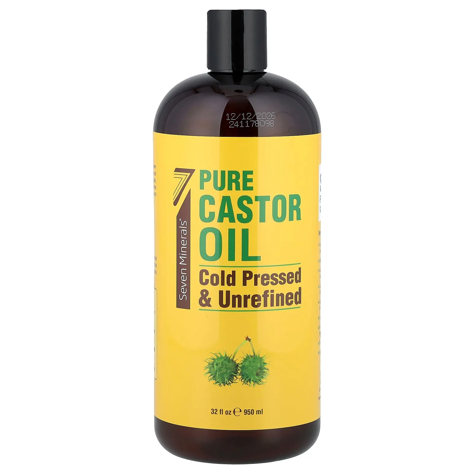 Seven Minerals Pure Castor Oil, Cold Pressed & Unrefined, Unscented, 32 fl oz (950 ml)