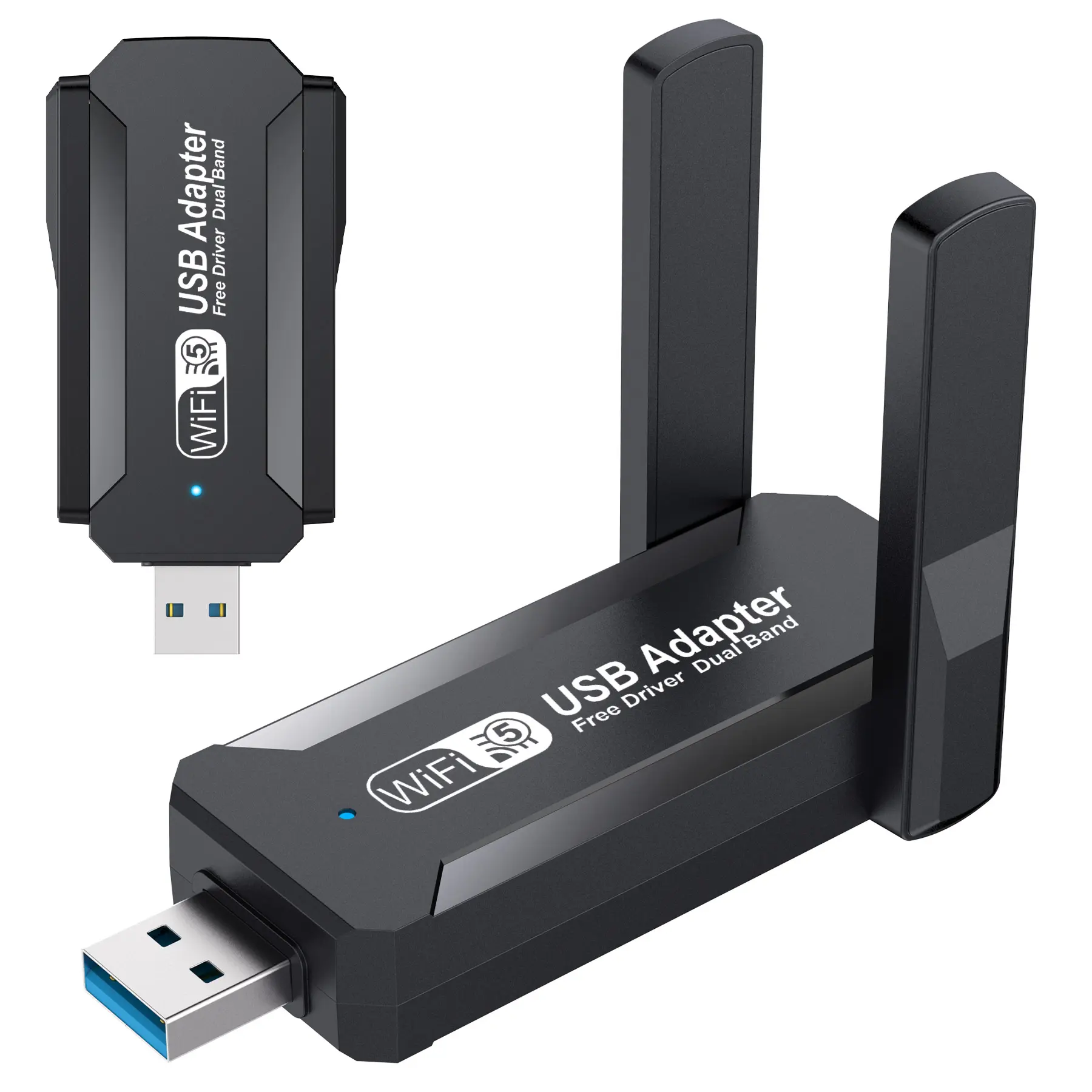 1200Mbps USB WiFi Adapter, Dual Band 5G/2.4G Wireless Network Card with External High-Gain Antennas, Driver-Free Plug and Play WiFi Receiver for PC Desktop Laptop, Stable Signal for Gaming & Streaming