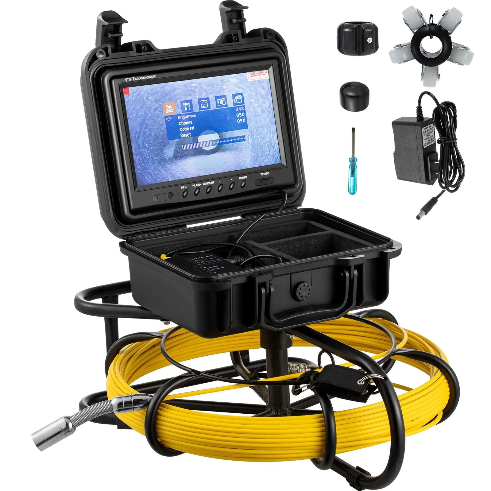 VEVOR Industrial Pipe Inspection Camera for Industrial Users, 150 ft Sewer Camera with 9-in Screen, IP68 Waterproof Borescope, 12 Adjustable LEDs, 16 GB SD Card, for Home Drain Duct Pipes