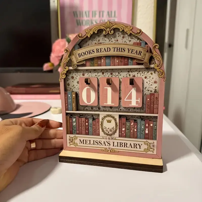 Wooden Vintage Reading Record Keeper, Records Up to 999 Books, Annual Book Count Decorative Item, Bookshelf Display, Home Decor, Book Lover Gift