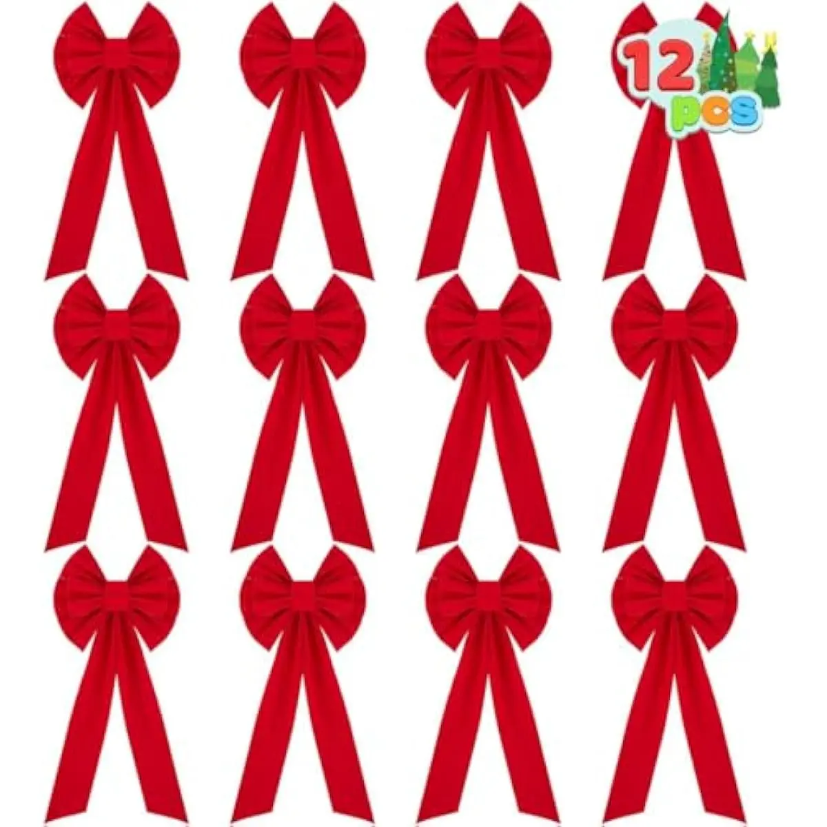 12PCS Christmas Red Velvet Bows, Christmas Wreath Bows, 26" Long by 10" Wide Outdoor Decorations for Tree, Indoor Outdoor Holiday Xmas Decorations Ornaments