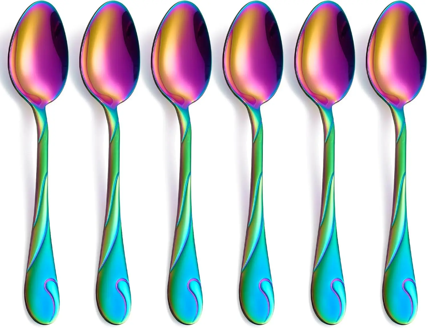 Rainbow Dinner Spoon Set, 7.6-inch Stainless Steel Spoon Silverware, 6- Shiny Rainbow Soup Spoons Table Spoon, Dishwasher Safe, Set of 6