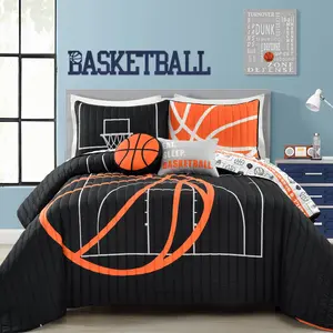 Lush Decor Basketball Game Quilt Set - Reversible Shams & Decorative Pillows - Twin/Full/Queen Sizes - 100% Polyester - Machine Washable - Perfect for Young Basketball Enthusiasts