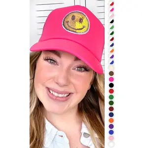 Sparkle Smiley Face Sequin Trucker Hat – Brighten Your Everyday Style! 🌟😄