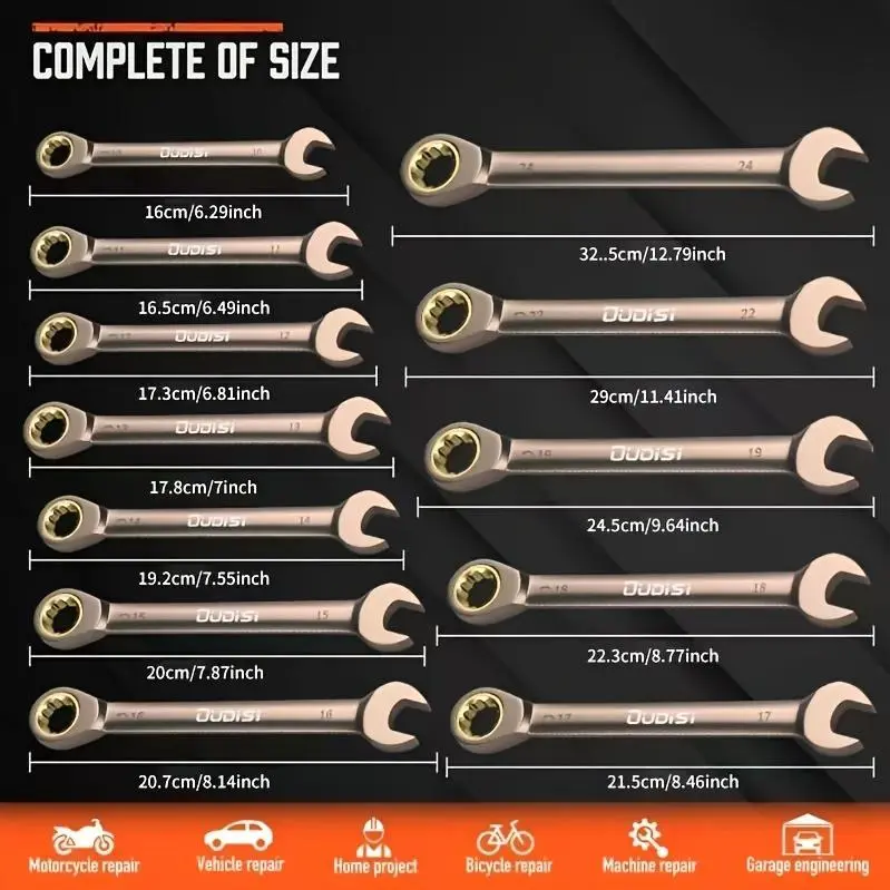 1pc 6-22mm High Quality  Adjustable Wrench Open Ring Combination Wrench Chrome Vanadium Open Ring Combination Wrench Auto Repair Metric Hand Tools, High Torque Wrench Tool 72 Teeth Imperial Size Surface Polished Gift for Men