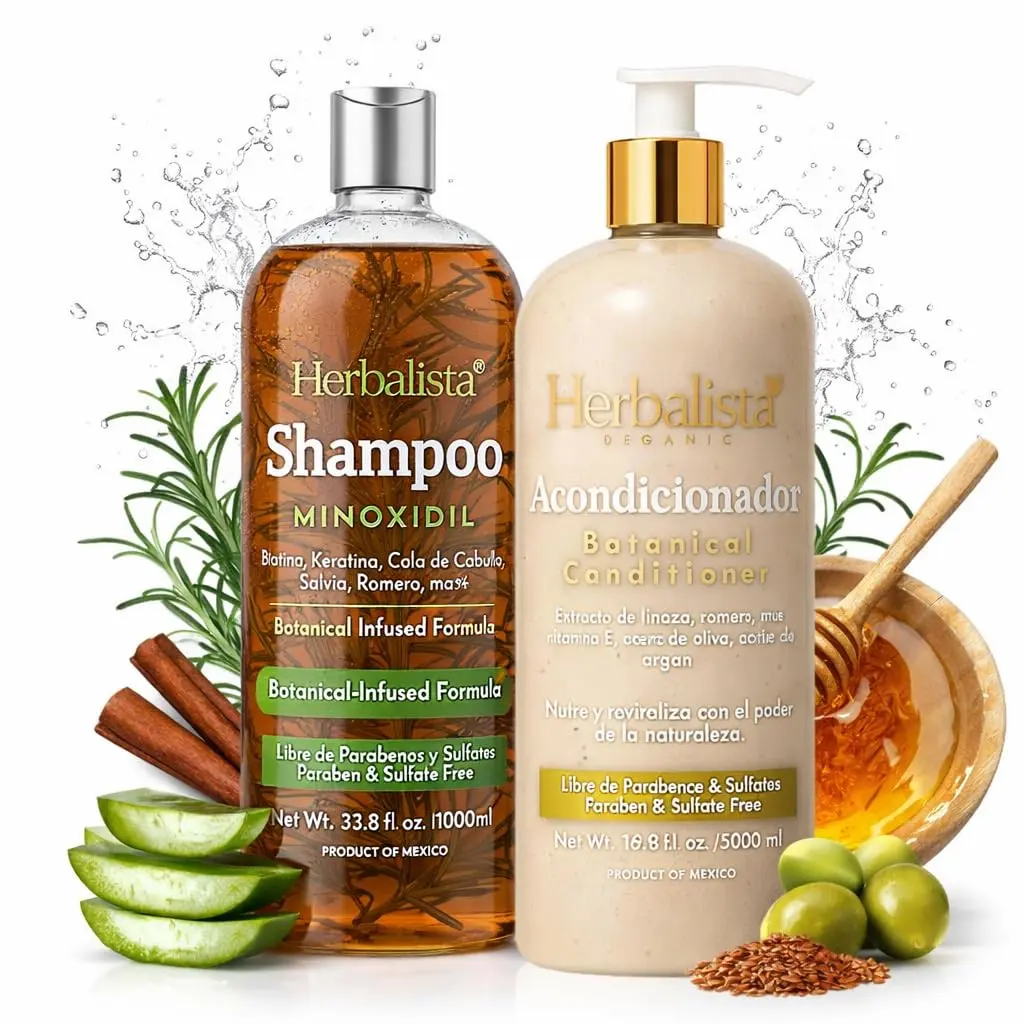 Herbalista Botanical Hair Care Bundle – Strengthening Shampoo 33.8 fl oz + Botanical Conditioner 16.9 fl oz – Rosemary, Aloe, Biotin & Keratin Infused – Paraben & Sulfate Free Hair System