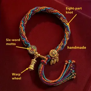 Boho Vintage Tibetan Multicolor Handwoven Bracelet, Adjustable Synthetic Fiber Rope Wrist Jewelry, Handcrafted All‑Season Aesthetic Accessory for Daily Wear & Festival Occasions