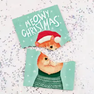 Endless Meowy Christmas Prank Music Card with Glitter Bomb Funny Cat Holiday Greeting Card for Friends and Family Festive Design