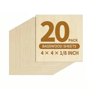 20 Pack 4 x 4 x 1/8 Inch Baltic Birch Plywood 3mm Birch Sheets, for Laser Engraving, Cricut Maker, Architectural Models, Drawing Painting Burning