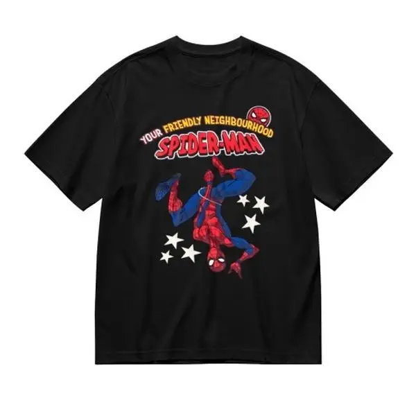 Marvel Spider-Man Cotton Lightweight Crewneck Short Sleeve T-Shirt, Trendy Unisex Streetwear Tee, Daily All-Match Superhero Summer Essential For Fans