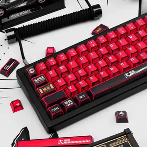 Cherry Profile Keycaps Manga Japanese Style 135 Keys Red and Black PBT Keycaps Set Cherry Profile Manga Japanese Style Keycaps Cherry Mx Gaming Keyboard Keycap Set for ANSI Layout Mechanical Keyboard