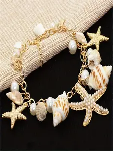 1 European And American Fashion Jewelry Alloy Synthetic Pearl Bracelet Summer Beach Mixed Multi-Element Conch Starfish Bracelet Pearl Beaded Bracelet