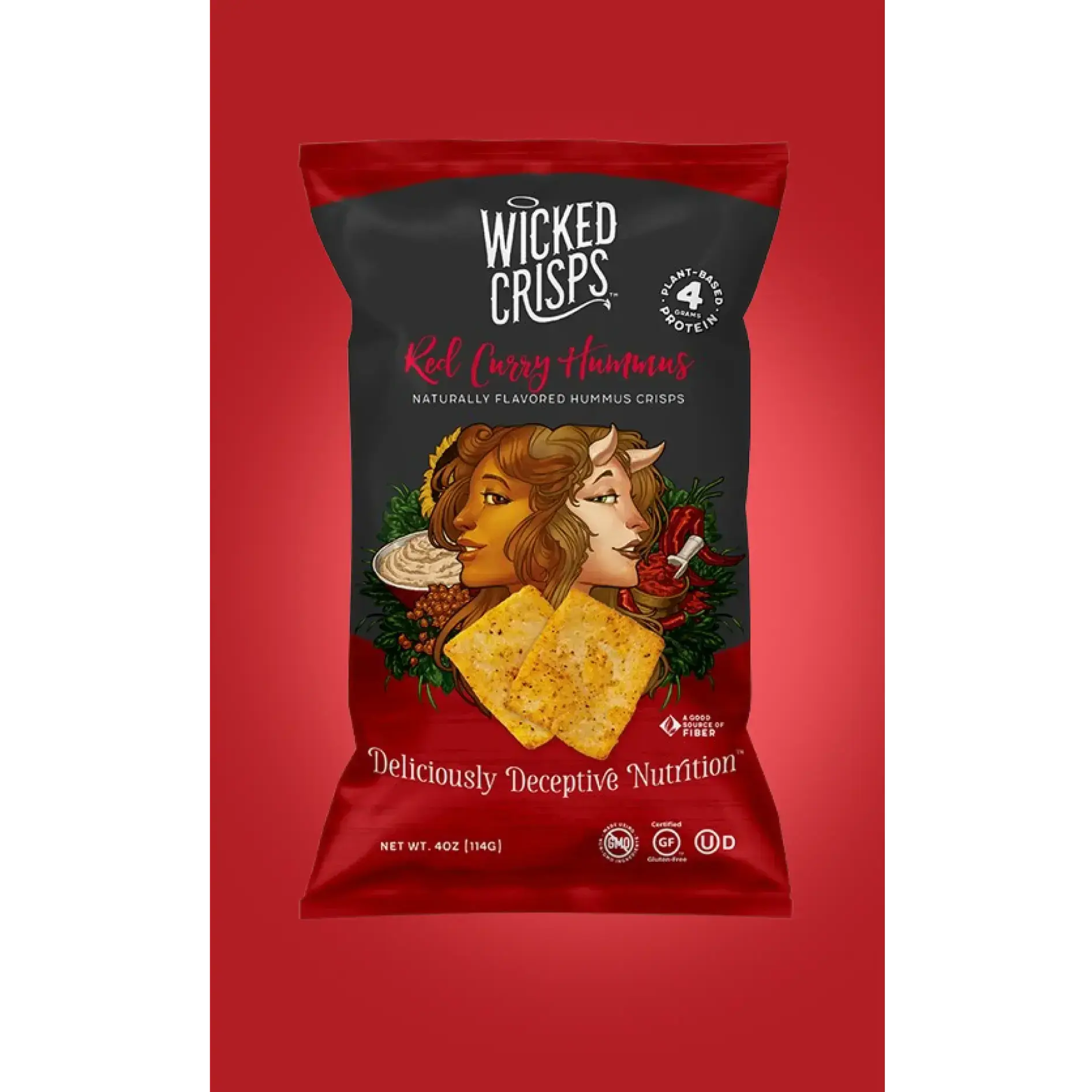 Wicked Crisps Red Zesty Curry Hummus Crisps (4-Pack) - Natural, Gluten-Free, Low-Calories, GMO-Free, Crunchy, Protein-Packed, Good Source of Fiber Snack for All Ages (Suitable for 8 Months+)