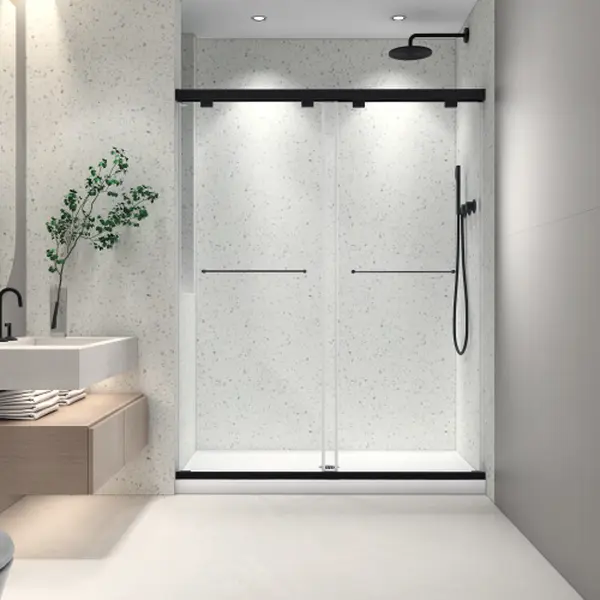 Semi-Frameless Matte Black Double Bypass Sliding Shower Door, Fits 49–54"W x 76"H Openings, 8mm Clear Tempered Glass, Glass Size 1372×1930mm for Walk-in Shower
