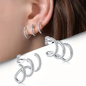 Stud Earrings Copper Earrings Three Claw Arc Line Silver-plated Earrings Jewelry Trendy Gift For Women