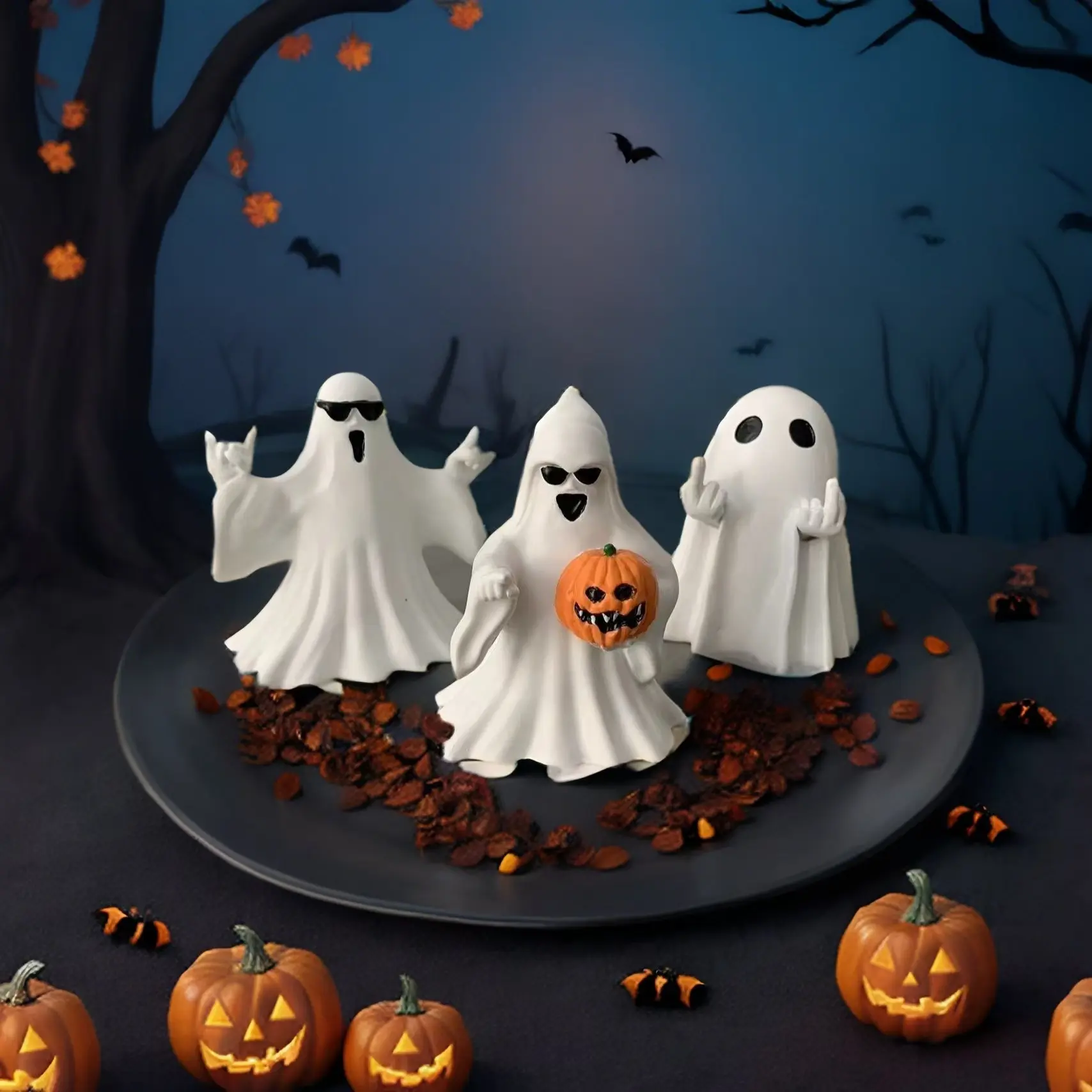 Halloween middle finger heart ghost ornament