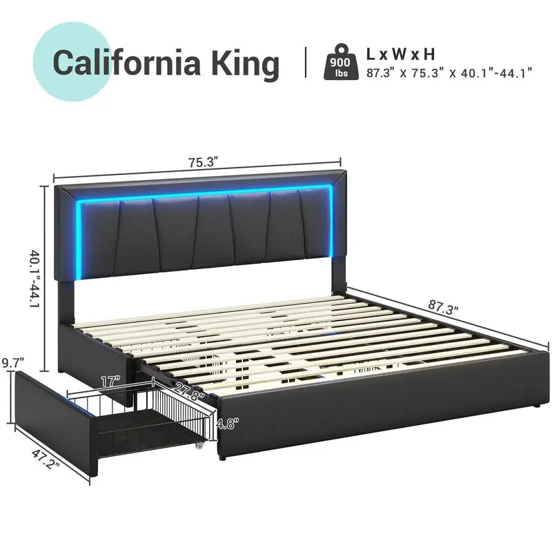 Cal King Bed with 4 Drawers