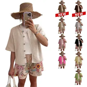 Women’s lightweight knit cardigan, short-sleeved button-front design, summer and autumn crewneck soft knit top, cardigan sweater, casual autumn wear for women, autumn freshness