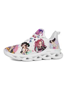 Exclusive Anime Print Lightweight Fabric Sport Shoes, Trendy Fashion Hotspot, Cute Q-Version Character Unique Prints, Rubber Sole, Kpop Street Style Casual Low Ankle Height Shoes for Women, Lightweight Casual Sneakers