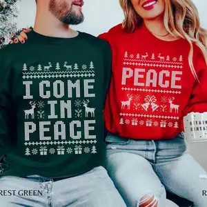 Matching Christmas Sweatshirts for Couples, Funny Ugly Sweater Style, I Come In Peace & Peace Pullover Set, Festive Holiday Outfit