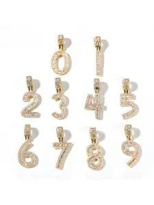 Iced Out Number Pendant Necklace for Women Men, 18K Gold Plated Custom Initial Necklace with Cubic Zirconia, Personalized Number Charm Jewelry for Birthday Gift, Letter Necklaces