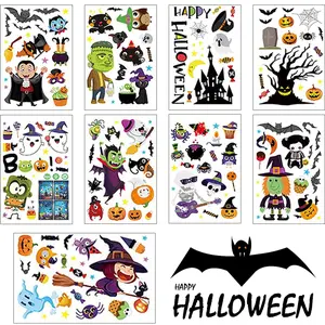 173pcs Halloween Window Stickers #W10 - Pumpkin, Ghost, Bat & Classic Elements, Glue-Free Removable, HD Print for Home/Party/Store Decor