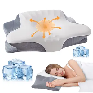 Raybee Cooling Memory Foam Pillows for Neck Pain,with  removable & washable  Pillowcase,Double-Sided Neck Pillow for Deep Sleepers Contoured Pillow with Extra-Large Armrest for Side Back Stomach Sleepers,Christmas Gift