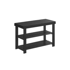 SONGMICS HOME Shoe Rack Bench, 3-Tier Bamboo Shoe Storage Organizer, Entryway Bench, for Entryway Bathroom Bedroom