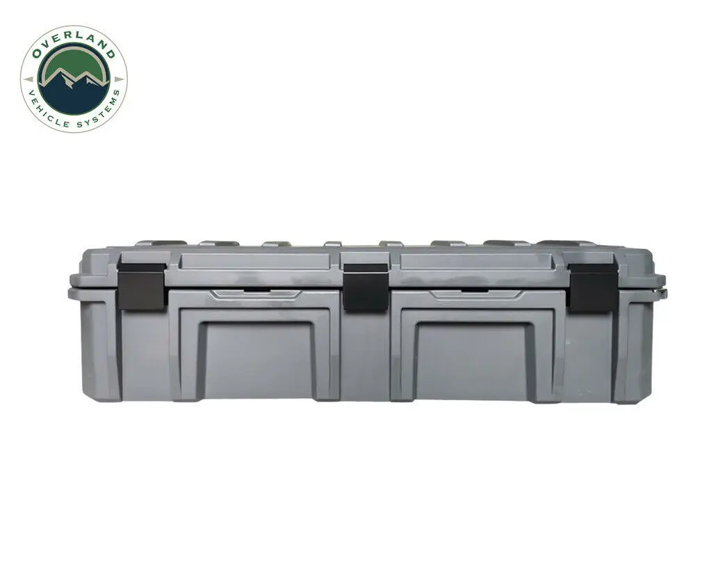 Overland Vehicle Systems Heavy-Duty Toolbox Storage Box, 29.25 gal Dark Grey Polyethylene Waterproof Container with 3-Latch Seal & Bottle Opener, Three Latches