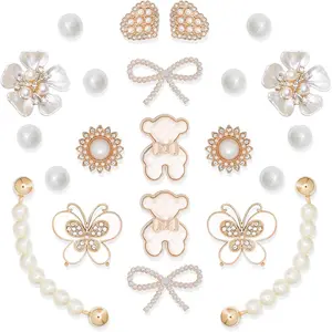 SOGLLQAM Flower Butterfly Pearl Shoe Charms for Women Girls - Rhinestone Crystal Chain Shoe Accessories, DIY Shoe Jewelry Decor for Birthday Party Wedding, Fashionable Shoe Decorations Gift Set for Teens