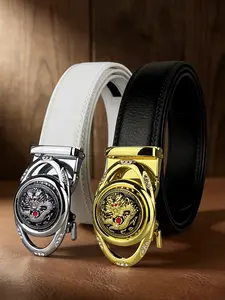 1Pcs men's and women's belt, dragon pattern embossed alloy automatic buckle, rhinestone decoration, fashionable trend, 1.38in/3.5cm wide men's and women's Valentine's Day gift belt, suitable for casual pants, jeans, trousers, daily commuting belts.