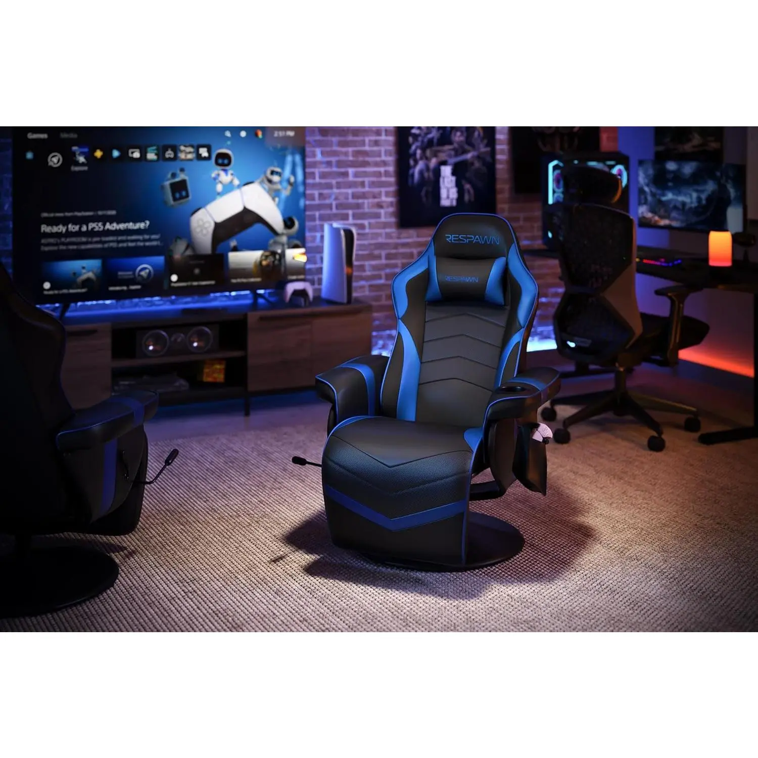 Blue 900 Gaming Recliner With Adjustable Leg Rest Cupholder